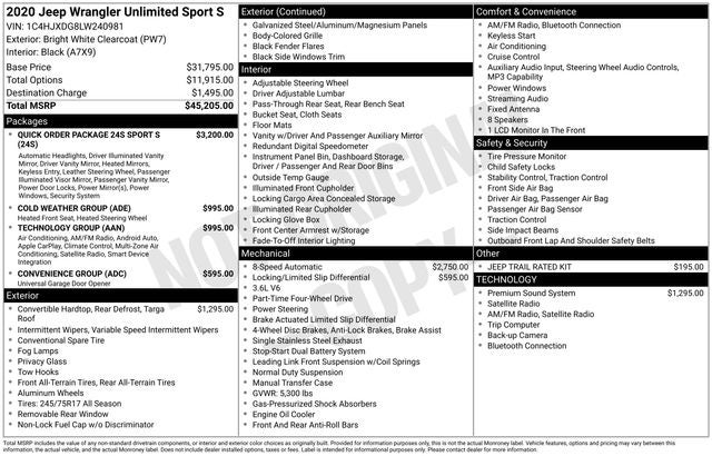 2020 Jeep Wrangler Unlimited Sport S