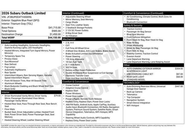 2026 Subaru Outback Limited