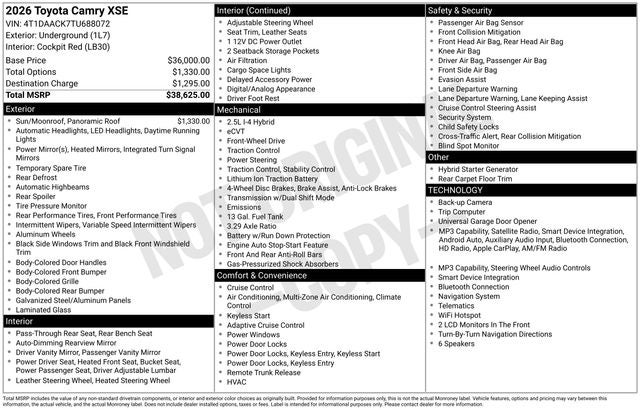 2026 Toyota Camry XSE