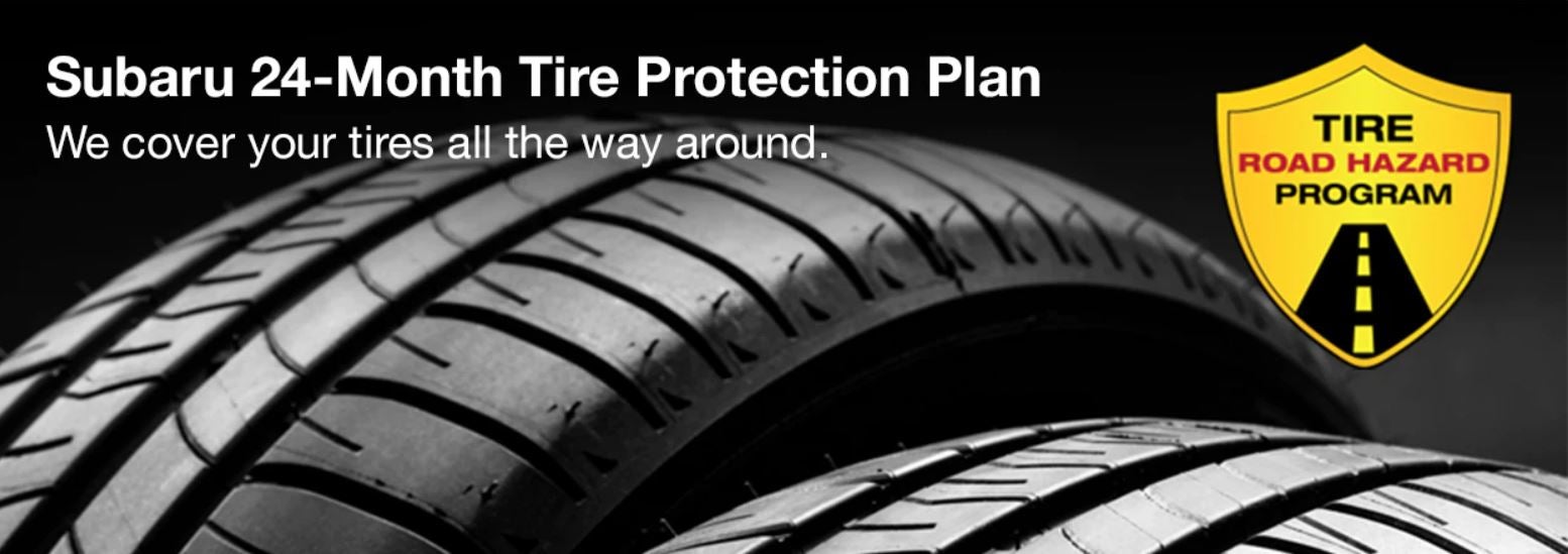 Subaru tire with 24-Month Tire Protection and road hazard program logo. | Subaru of Gallatin in Gallatin TN